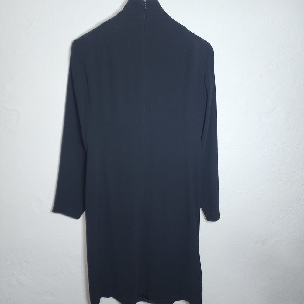 Anne Klein II Layered Sheath Dress 4 Black Acetate Rayon Mock Neck Vintage - Picture 2 of 7